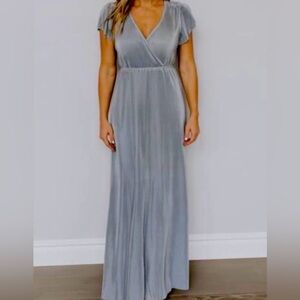 NWT Baltic Born Athena Pleated Maxi Dress in Rain, Large,Chic Bridesmaid Event